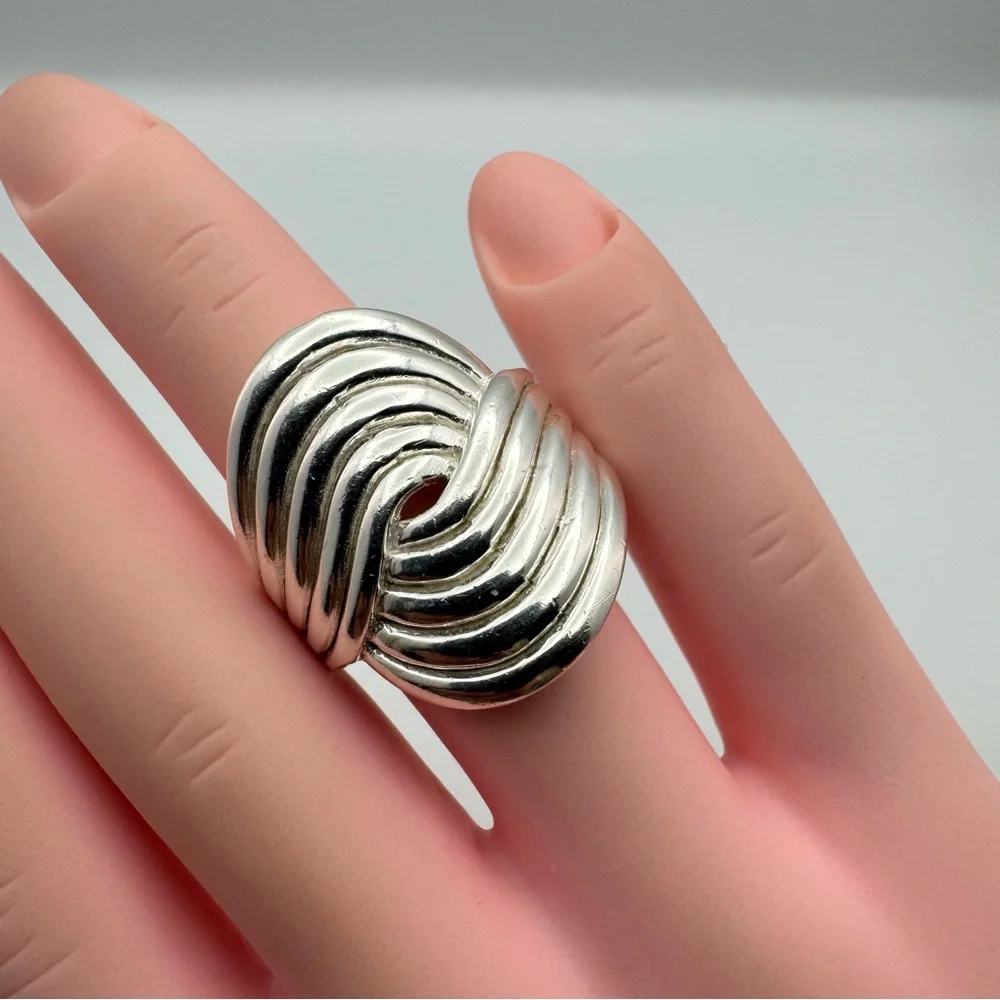 Sterling Silver Sculptural Swirl Statement Ring | Modern Wide Band Size 6.5